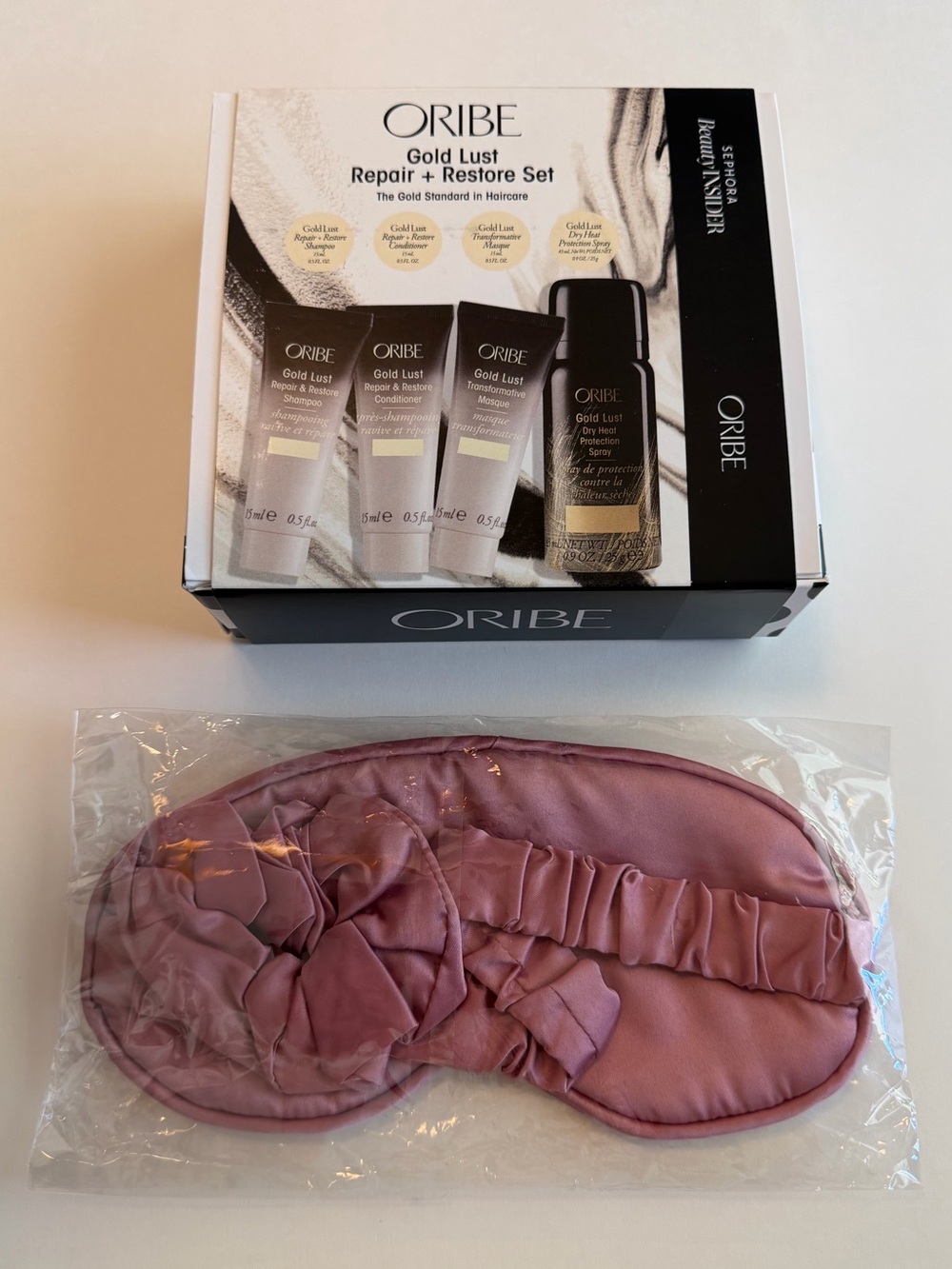 Oribe Gold Lust Repair + Restore Set with Satin Sleep Mask & Scrunchie. MSRP $88 - Picture 2 of 8